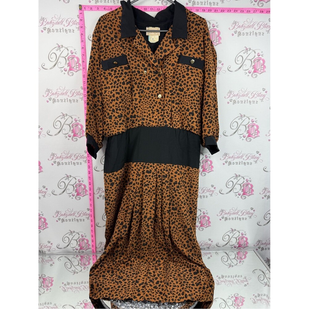 Algo dress vintage animal cheetah Leopard-Print Maxi Dress with Black Accents